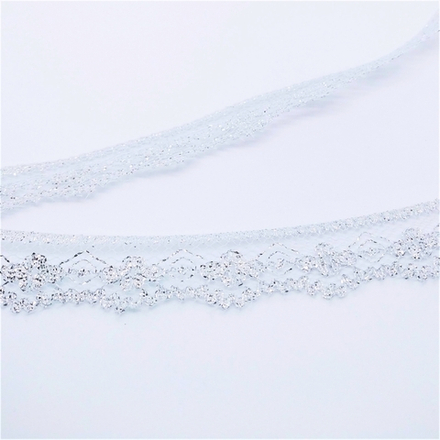 Кружево 15 мм, цвет серебристый люрекс, намотка 50 м (10216022/110717/0012010/01_Испания)