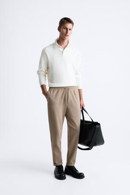 ZARA БРЮКИ EASY CARE С ПОЯСОМ НА ШНУРКЕ, РЫЖЕВАТО-КОРИЧНЕВЫЙ