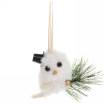 Украшение новогоднее подвесное «Совушка на веточке хвои» 10 см, Белый