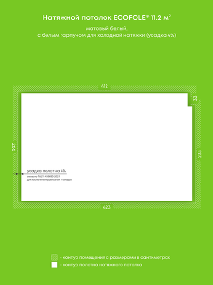 Матовый натяжной потолок 11.2 м2