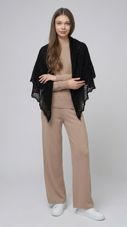 Оренбургский пуховый платок П4-110-07 черный