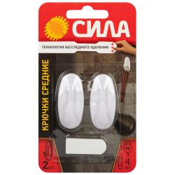 Крючки СИЛА SCH-H10S-W2 с технологией бесследного удаления средние 2 шт. белые до 1 кг | Сила