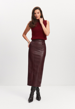 Фактурная юбка миди из экокожи
