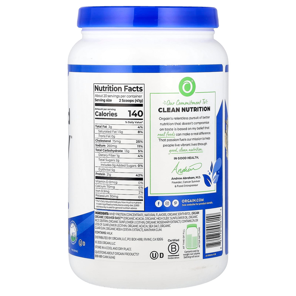 Orgain, протеиновый порошок Whey™ от Grass-Fed, со вкусом ванили, 828 г (1,82 фунта)