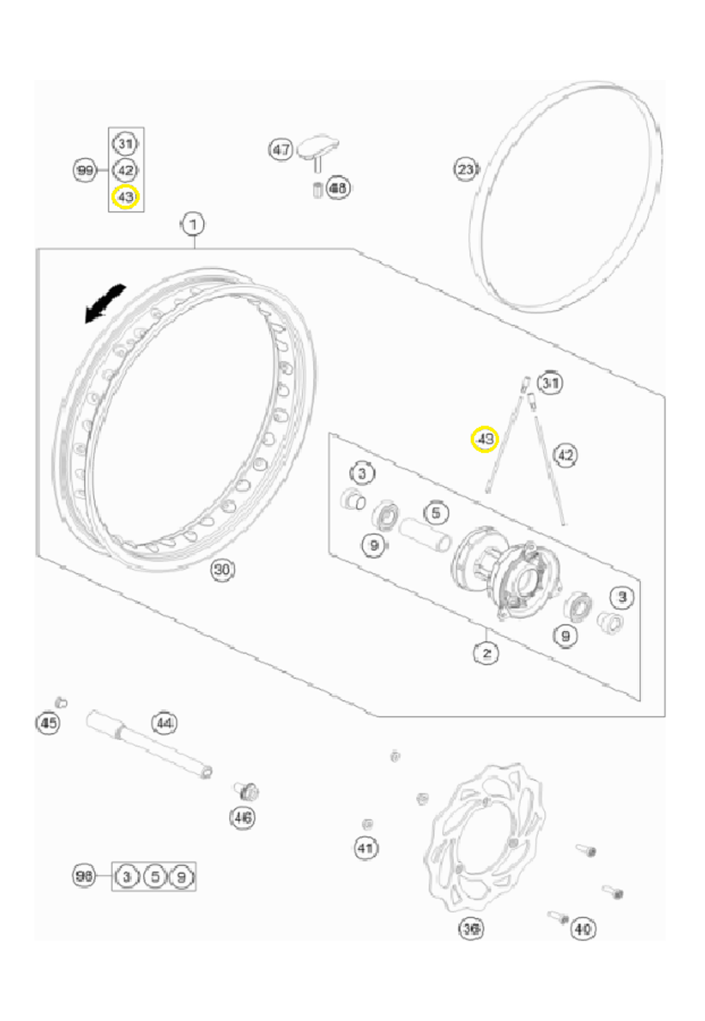 Спица переднего колеса 14 3X150 C.166° C.2,6 KTM SX-65, HQV TC-65, GASGAS MC-65