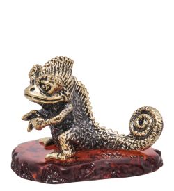 Народные промыслы AM-4095 Фигурка «Ящерица Паскаль Возмущение» (латунь, янтарь)