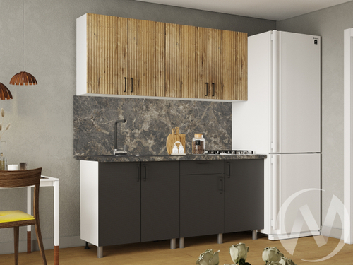 Кухня Грейс 1.8м (корпус белый/дуб канадский; карбон вулкан) 38мм королевский опал