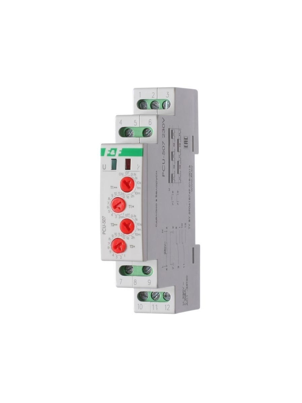 Реле времени PCU-507 2х8А 230В 2п IP20 многофункц. 2 независимых времен. 1 мод. монтаж на DIN-рейке F&F EA02.001.022