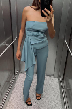 ZARA ТОП-БЮСТЬЕ СО СБОРКАМИ, СВИНЦОВЫЙ