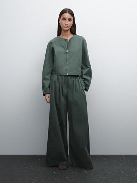 Massimo Dutti Драпированная укороченная куртка, зеленый