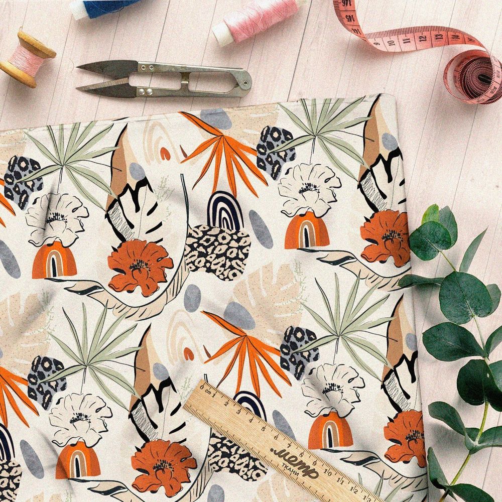 Ткань мембрана листья с оранжевыми цветами