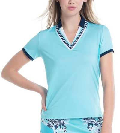 Женская теннисная футболка Lucky in Love Cool Urbana Geo Mod Notch Short Sleeve - Blue