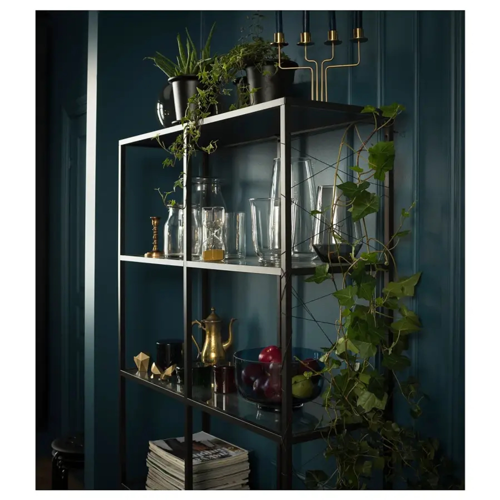 Стеллаж - IKEA VITTSJÖ/VITTSJO, 100х36х175 см, черно-коричневый/стекло, ВИТШЁ/ВИТШЕ ИКЕА