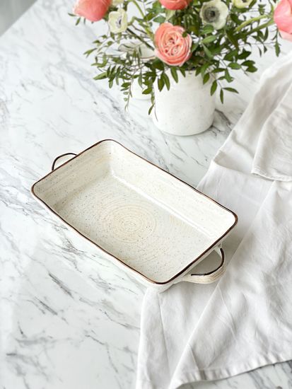 Блюдо с ручками Latte 1,95 л, 30*19,5 см, ручная работа, фарфор