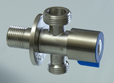 Кран трехпроходной с отр. 1/2 х 3/4 х 1/2  нерж,сатин  ViEiR  (100/1шт)