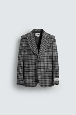 ZARA HARRY LAMBERT X DISNEY КЛЕТЧАТЫЙ КОСТЮМНЫЙ БЛЕЙЗЕР, СЕРЫЙ