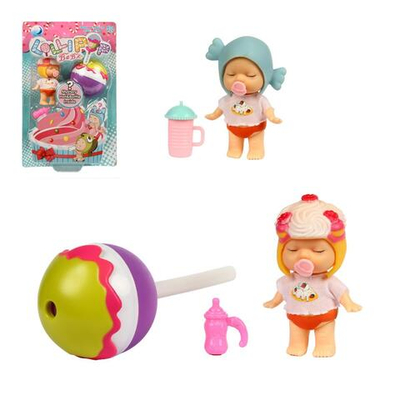 Пупс спящий + пластм. конфета на палочке, в ассорт. на блист. 15,6*6*24,6 см.