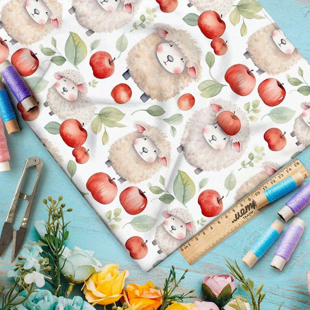 Ткань премиум флис барашки в яблоках