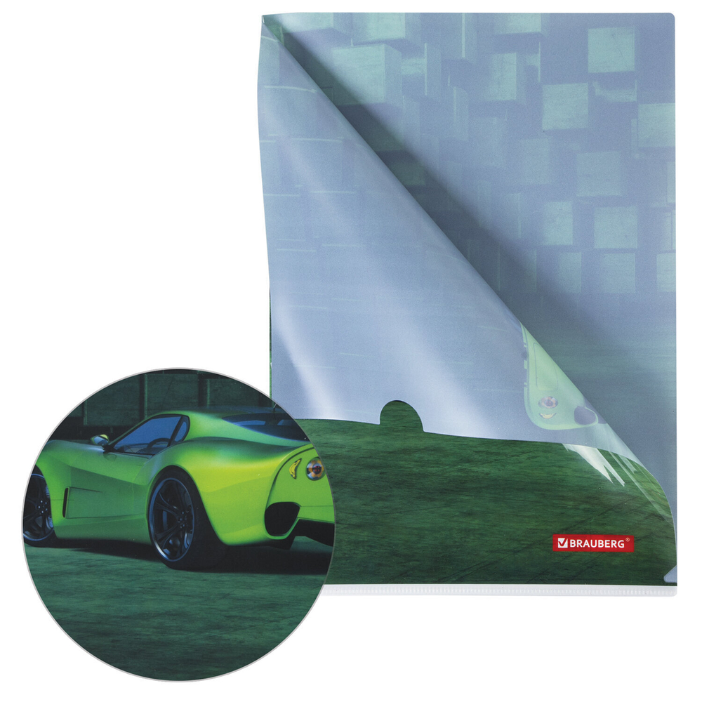 Папка-уголок BRAUBERG "SPORT CAR" А4 150 мкм цветная печать (12 штук в упаковке)