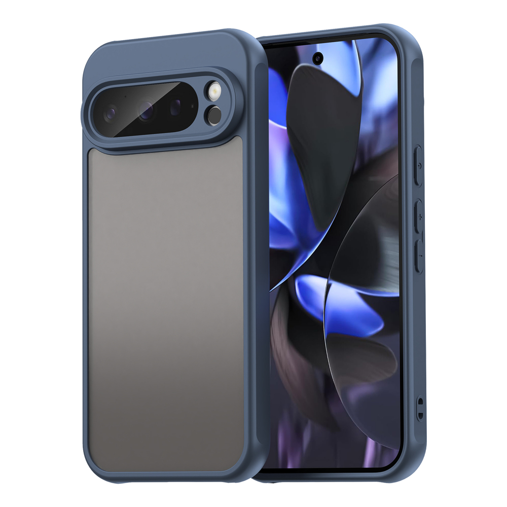 Чехол с синими боковыми рамками для Google Pixel 9 Pro, задняя крышка прозрачная тонированная