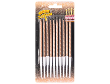 Свечи д/торта Роз Зол с подст 10см 10штG