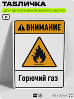 Табличка для обеспечения безопасности "Внимание горючий газ", для производства, предприятия, организаций, 40х30 см, Silver Plane x Айдентика Технолоджи