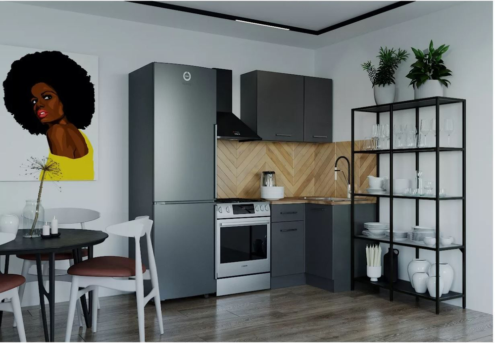 Кухонный гарнитур угловой Антрацит (графит) 1000 1000 мм столешница 38 мм, ЛДСП, мини-кухня для дачи, студии и малогабаритной квартиры