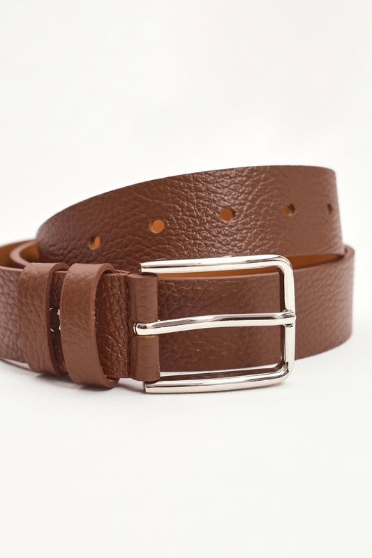 Ремень из кожи с тиснением под крокодила, 35 мм, коричневый