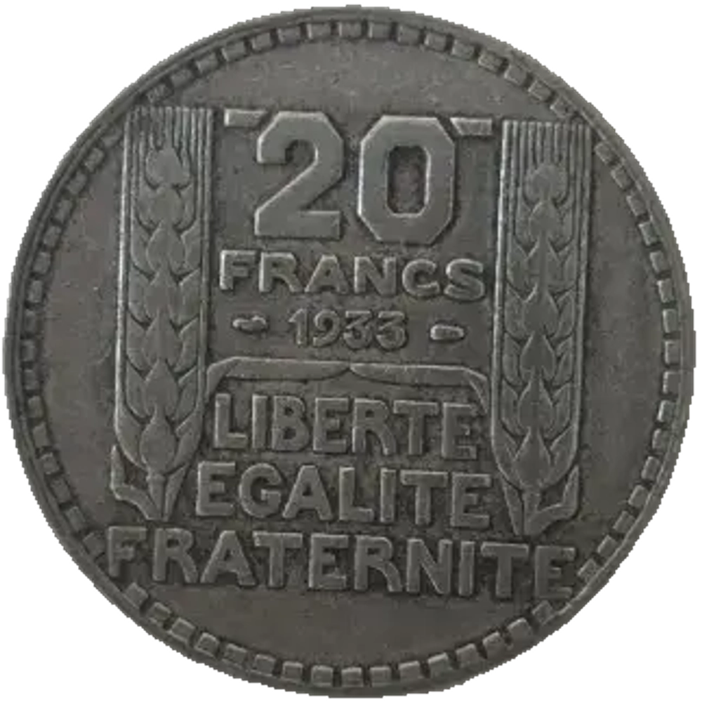 France, 20 Francs 1933 – "Turin" Series, VF