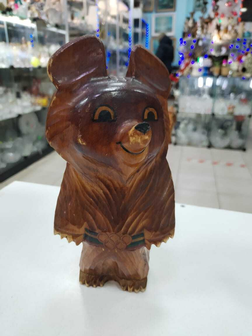 Деревянная статуэтка СССР. Олимпийский мишка.