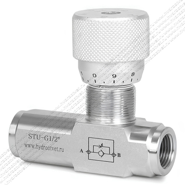 STU-G1/2-1111-1 - Дроссель трубного монтажа c рукояткой, G1/2, с обратным клапаном