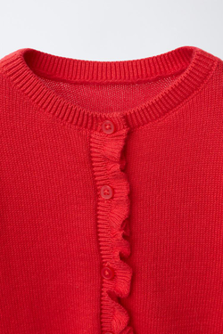 ZARA КАРДИГАН С ВОЛАНАМИ, КРАСНЫЙ