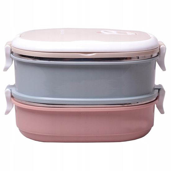 Ланч бокс двойной 1400 мл. Kamille КМ 2125 (пластик, нержавеющая сталь)