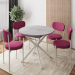 Стол круглый раздвижной Твист (90+30) дуб эндгрейн / опоры белые