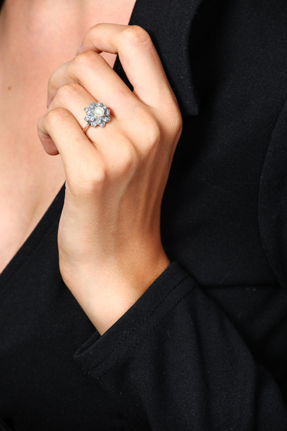 "Хризантема" кольцо в серебряном покрытии из коллекции "Жемчужная" от Jenavi