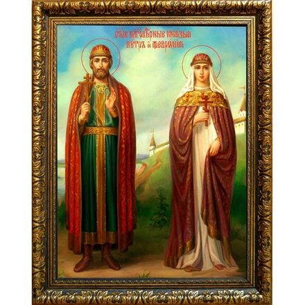 Петр и Феврония Муромские Святые Благоверные. Икона на холсте.