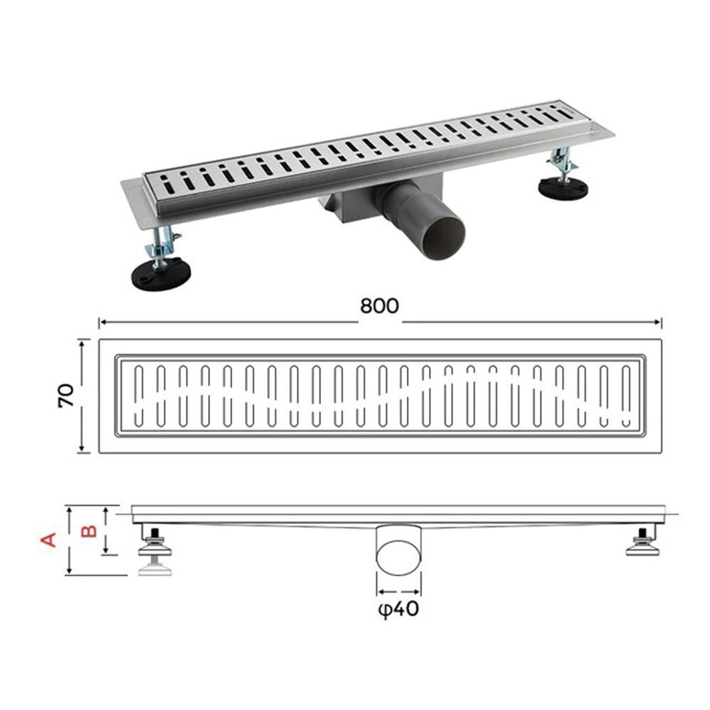 Трап канализационный углов, 40 мм, 800х70 мм, Gappo, нерж сталь, G88007-3
