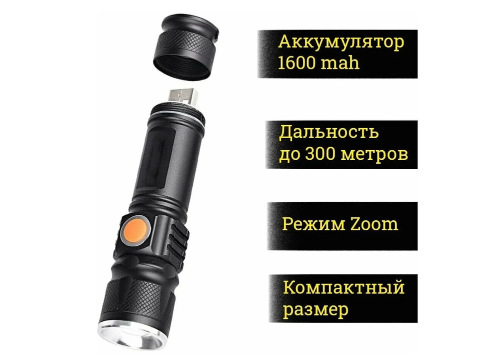 Фонарь ручной, яркий NGY HYD-616-T6 USB зарядка