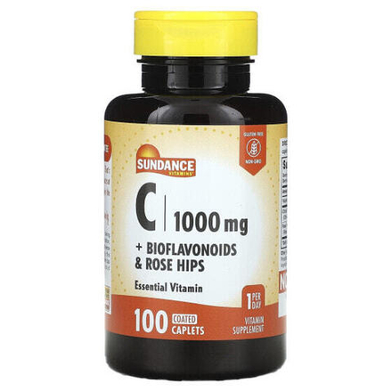 Витамин C Sundance Vitamins, Витамин C + биофлавоноиды и шиповник, 100 капсуловидных таблеток, покрытых оболочкой