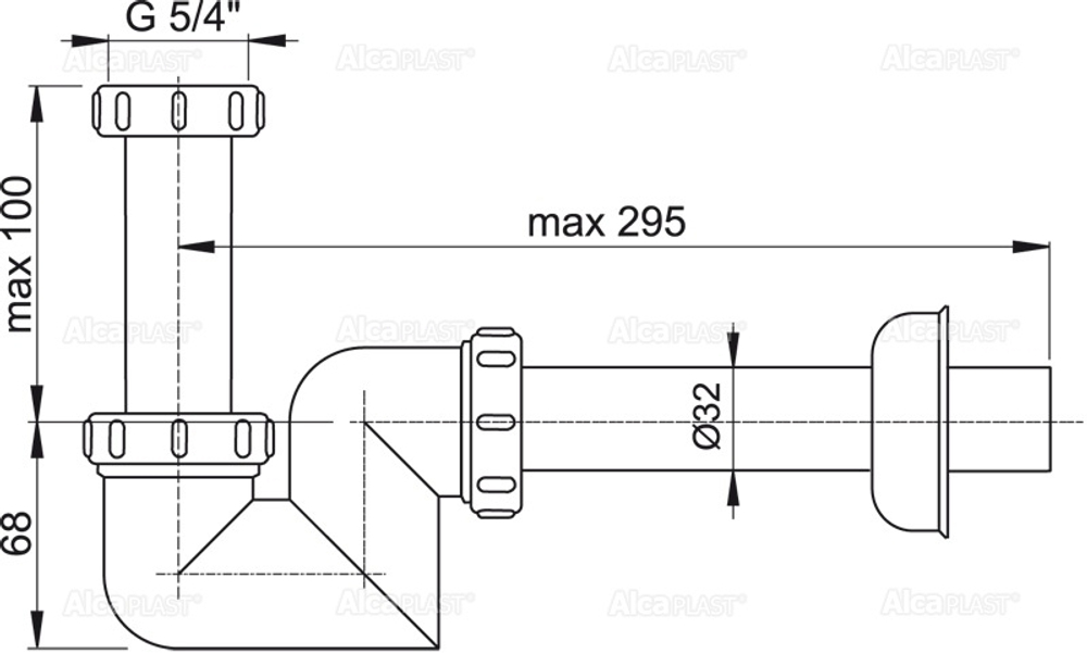 Сифон для умывальника и биде Alca Plast A45F, пластик 32 мм