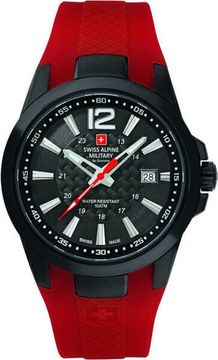 С ремешком Мужские наручные часы с красным силиконовым ремешком Swiss Alpine Military 7058.1877 mens watch 43mm 10ATM