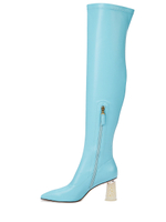 Женские бирюзовые ботфорты с жемчужным каблуком