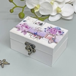 Шкатулка деревянная с зеркалом «МАРЦИПАН», пудровые пионы, 9.5*6.5*5см (в коробке)