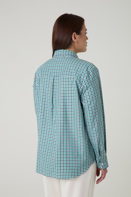 Рубашка в клетку c декоративным карманом, зеленый