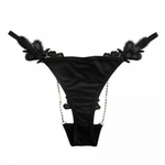 Стринги с ажурными деталями и стразами (черные)