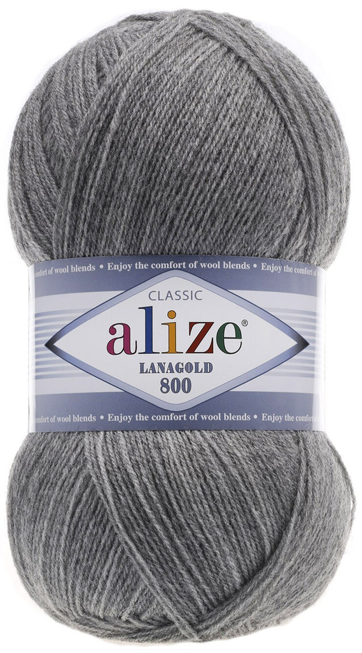 ALIZE "LANAGOLD 800", 49% шерсть, 51% акрил, 100 гр, 800 м, 21 серый меланж