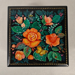 Шкатулка с росписью Палех "Розы"