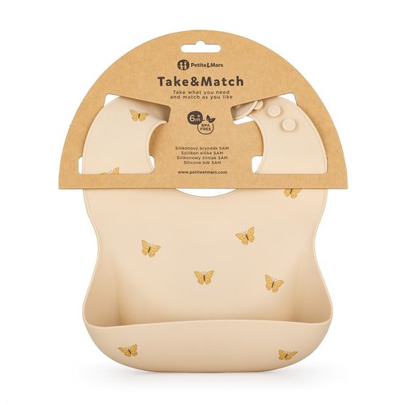 Önlük\PETITE&amp;MARS Silicone bib Sam Sand Butterflies 6m+