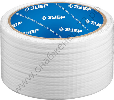 ЗУБР 48 мм, 10 м белая, на тканевой основе, универсальная, Армированная лента, ПРОФЕССИОНАЛ (12092-50-10)