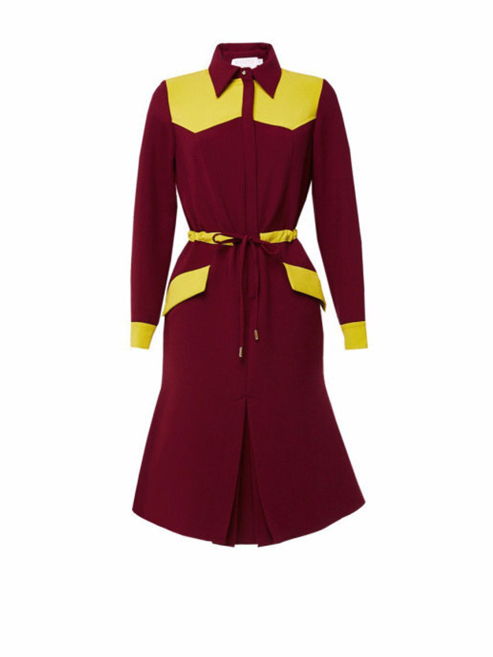 Платье с отложным воротничком бордовое с жёлтой отделкой 08-01-19FW